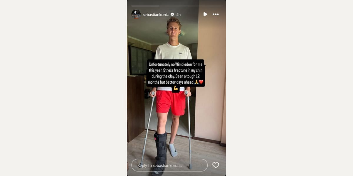 Screenshot of Sebastian Korda's Instagram story. (Source: Sebastian Korda's Instagram account)